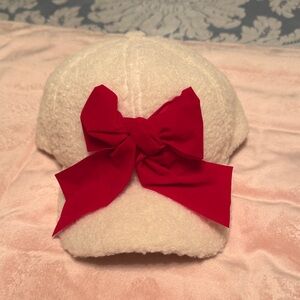 NWOT Judith March Cream Hat with Red Bow